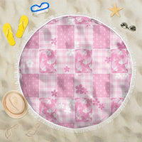 Pink Palaka Japanese Patterns Beach Blanket Koi Fish Asanoha Sakura Patchwork Stylized - Polynesian Pride