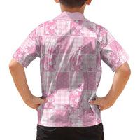 Pink Palaka Japanese Patterns Family Matching Off The Shoulder Long Sleeve Dress and Hawaiian Shirt Koi Fish Asanoha Sakura Patchwork Stylized - Polynesian Pride