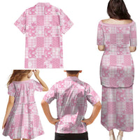 Pink Palaka Japanese Patterns Family Matching Puletasi and Hawaiian Shirt Koi Fish Asanoha Sakura Patchwork Stylized LT14 - Polynesian Pride