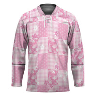 Pink Palaka Japanese Patterns Hockey Jersey Koi Fish Asanoha Sakura Patchwork Stylized LT14 Unisex Pink - Polynesian Pride