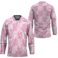 Pink Palaka Japanese Patterns Hockey Jersey Koi Fish Asanoha Sakura Patchwork Stylized - Polynesian Pride