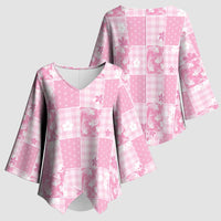 Pink Palaka Japanese Patterns Kimono Sleeve Blouse Koi Fish Asanoha Sakura Patchwork Stylized LT14 - Polynesian Pride