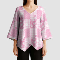 Pink Palaka Japanese Patterns Kimono Sleeve Blouse Koi Fish Asanoha Sakura Patchwork Stylized LT14 - Polynesian Pride