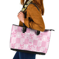 Pink Palaka Japanese Patterns Leather Tote Bag Koi Fish Asanoha Sakura Patchwork Stylized - Polynesian Pride