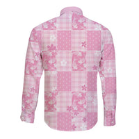 Pink Palaka Japanese Patterns Long Sleeve Button Shirt Koi Fish Asanoha Sakura Patchwork Stylized LT14 - Polynesian Pride