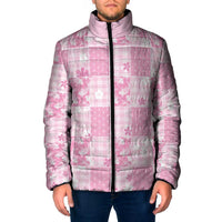 Pink Palaka Japanese Patterns Padded Jacket Koi Fish Asanoha Sakura Patchwork Stylized LT14 Men Pink - Polynesian Pride