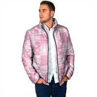 Pink Palaka Japanese Patterns Padded Jacket Koi Fish Asanoha Sakura Patchwork Stylized LT14 - Polynesian Pride