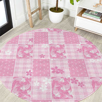Pink Palaka Japanese Patterns Round Carpet Koi Fish Asanoha Sakura Patchwork Stylized - Polynesian Pride