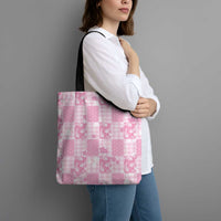 Pink Palaka Japanese Patterns Tote Bag Koi Fish Asanoha Sakura Patchwork Stylized - Polynesian Pride