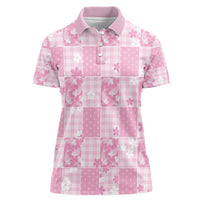 Pink Palaka Japanese Patterns Women Polo Shirt Koi Fish Asanoha Sakura Patchwork Stylized - Polynesian Pride