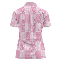 Pink Palaka Japanese Patterns Women Polo Shirt Koi Fish Asanoha Sakura Patchwork Stylized - Polynesian Pride