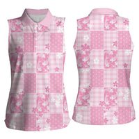 Pink Palaka Japanese Patterns Women Sleeveless Polo Shirt Koi Fish Asanoha Sakura Patchwork Stylized LT14 - Polynesian Pride