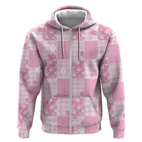 Pink Palaka Japanese Patterns Zip Hoodie Koi Fish Asanoha Sakura Patchwork Stylized - Polynesian Pride