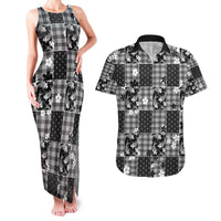 Black Palaka Japanese Patterns Couples Matching Tank Maxi Dress and Hawaiian Shirt Koi Fish Asanoha Sakura Patchwork Stylized - Polynesian Pride