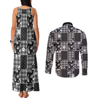Black Palaka Japanese Patterns Couples Matching Tank Maxi Dress and Long Sleeve Button Shirt Koi Fish Asanoha Sakura Patchwork Stylized LT14 - Polynesian Pride