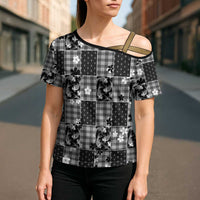 Black Palaka Japanese Patterns Cross Shoulder Shirt Koi Fish Asanoha Sakura Patchwork Stylized LT14 - Polynesian Pride