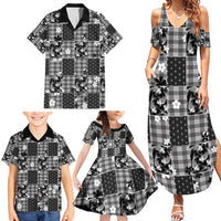 Black Palaka Japanese Patterns Family Matching Summer Maxi Dress and Hawaiian Shirt Koi Fish Asanoha Sakura Patchwork Stylized - Polynesian Pride
