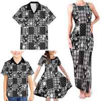 Black Palaka Japanese Patterns Family Matching Tank Maxi Dress and Hawaiian Shirt Koi Fish Asanoha Sakura Patchwork Stylized - Polynesian Pride