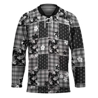Black Palaka Japanese Patterns Hockey Jersey Koi Fish Asanoha Sakura Patchwork Stylized LT14 Unisex Black - Polynesian Pride