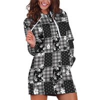 Black Palaka Japanese Patterns Hoodie Dress Koi Fish Asanoha Sakura Patchwork Stylized - Polynesian Pride