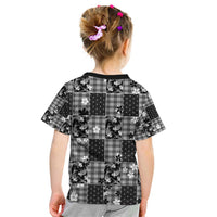 Black Palaka Japanese Patterns Kid T Shirt Koi Fish Asanoha Sakura Patchwork Stylized - Polynesian Pride