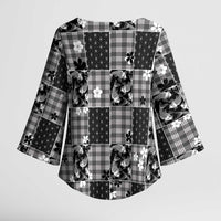 Black Palaka Japanese Patterns Kimono Sleeve Blouse Koi Fish Asanoha Sakura Patchwork Stylized LT14 - Polynesian Pride