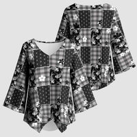 Black Palaka Japanese Patterns Kimono Sleeve Blouse Koi Fish Asanoha Sakura Patchwork Stylized LT14 - Polynesian Pride