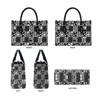 Black Palaka Japanese Patterns Leather Bag Koi Fish Asanoha Sakura Patchwork Stylized - Polynesian Pride