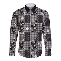 Black Palaka Japanese Patterns Long Sleeve Button Shirt Koi Fish Asanoha Sakura Patchwork Stylized LT14 Unisex Black - Polynesian Pride
