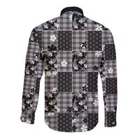 Black Palaka Japanese Patterns Long Sleeve Button Shirt Koi Fish Asanoha Sakura Patchwork Stylized LT14 - Polynesian Pride