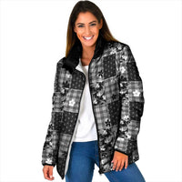 Black Palaka Japanese Patterns Padded Jacket Koi Fish Asanoha Sakura Patchwork Stylized LT14 Women Black - Polynesian Pride