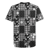 Black Palaka Japanese Patterns Rugby Jersey Koi Fish Asanoha Sakura Patchwork Stylized - Polynesian Pride