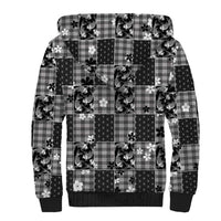 Black Palaka Japanese Patterns Sherpa Hoodie Koi Fish Asanoha Sakura Patchwork Stylized LT14 - Polynesian Pride