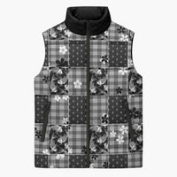 Black Palaka Japanese Patterns Sleeveless Puffer Jacket Koi Fish Asanoha Sakura Patchwork Stylized LT14 Unisex Black - Polynesian Pride