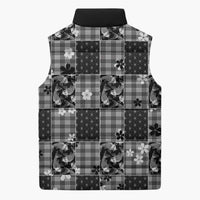 Black Palaka Japanese Patterns Sleeveless Puffer Jacket Koi Fish Asanoha Sakura Patchwork Stylized LT14 - Polynesian Pride
