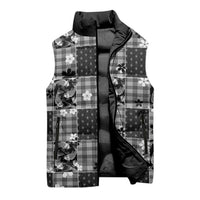 Black Palaka Japanese Patterns Sleeveless Puffer Jacket Koi Fish Asanoha Sakura Patchwork Stylized LT14 - Polynesian Pride