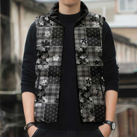 Black Palaka Japanese Patterns Sleeveless Puffer Jacket Koi Fish Asanoha Sakura Patchwork Stylized LT14 - Polynesian Pride