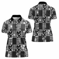 Black Palaka Japanese Patterns Women Polo Shirt Koi Fish Asanoha Sakura Patchwork Stylized - Polynesian Pride