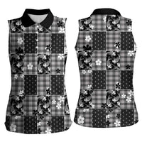 Black Palaka Japanese Patterns Women Sleeveless Polo Shirt Koi Fish Asanoha Sakura Patchwork Stylized LT14 - Polynesian Pride