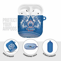 Toa Samoa Rugby Custom AirPods Case Uso aso uma Samoan Pattern Blue LT14 - Polynesian Pride