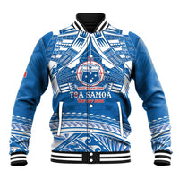 Toa Samoa Rugby Custom Baseball Jacket Uso aso uma Samoan Pattern Blue - Polynesian Pride