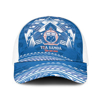 Toa Samoa Rugby Baseball Net Cap Uso aso uma Samoan Pattern Blue LT14 One Size White Blue - Polynesian Pride
