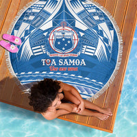 Toa Samoa Rugby Custom Beach Blanket Uso aso uma Samoan Pattern Blue - Polynesian Pride
