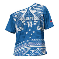Toa Samoa Rugby Custom Cross Shoulder Shirt Uso aso uma Samoan Pattern Blue - Polynesian Pride