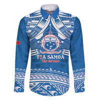 Toa Samoa Rugby Custom Family Matching Off Shoulder Short Dress and Hawaiian Shirt Uso aso uma Samoan Pattern Blue - Polynesian Pride