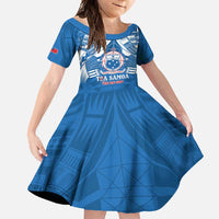 Toa Samoa Rugby Custom Family Matching Short Sleeve Bodycon Dress and Hawaiian Shirt Uso aso uma Samoan Pattern Blue - Polynesian Pride