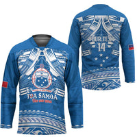 Toa Samoa Rugby Custom Hockey Jersey Uso aso uma Samoan Pattern Blue LT14 - Polynesian Pride