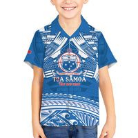 Toa Samoa Rugby Custom Kid Hawaiian Shirt Uso aso uma Samoan Pattern Blue - Polynesian Pride