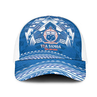 Toa Samoa Rugby Mesh Trucker Cap Uso aso uma Samoan Pattern Blue LT14 One Size White Blue - Polynesian Pride
