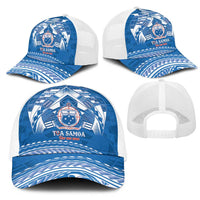 Toa Samoa Rugby Mesh Trucker Cap Uso aso uma Samoan Pattern Blue LT14 - Polynesian Pride